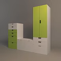 Modern Entryway Side Cabinet With Green White Drawers And Cabinet Doors