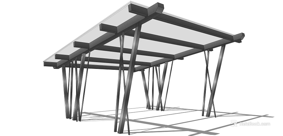 Modern Outdoor Pergola With Crossed Metal Pillars And Transparent Roof Design 3d model 