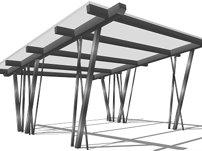 Modern Outdoor Pergola With Crossed Metal Pillars And Transparent Roof Design 3d model