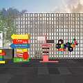 Colorful Traffic Signs With Directional Arrows Indicating Café Parking Polo Club Modern Architectural Backdrop Greenery