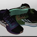Multicolor High Top Sneakers With Black Purple Green Hues White Stripes And Light Blue Green Soles
