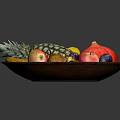 Assorted Fresh Fruits in Wooden Bowl Featuring Pineapple Bananas Apples Plums and Lemon