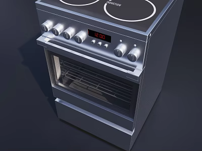 Stainless Steel Electric Oven With 4 Heating Plates Digital Display Knob Controls And Transparent Door 3d model