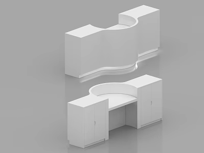 White Modern Reception Desk With Curved Shape And Storage Cabinets 3d model