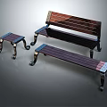 Three Piece Outdoor Bench Set With Wooden Seats And Backrests And Metal Frames For Garden