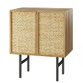 Modern Rattan Panel Wooden Cabinets With Metal Legs And Various Sizes