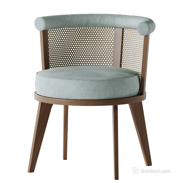 Modern Leisure Chair With Wooden Frame Light Gray Cushion And Woven Backrest 3d model 