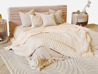 Cozy Kids Bed With Pink Headboard Soft Quilt And Multiple Pillows 3d model