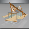 Modern Architectural Model Featuring Triangular Wooden Roof And Glass Elements With Steps 3d model