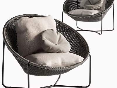 Modern Wicker Leisure Chair With Black Metal Frame And Beige Cushions 3d model