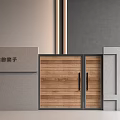 Modern Courtyard Entrance Design With Gray Wall Wooden Double Doors And Metal Frame