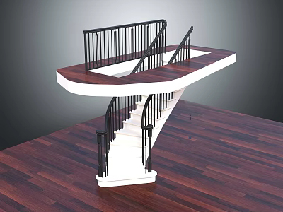 Modern Interior Staircase Design With White Steps Black Railings And Wooden Flooring 3d model