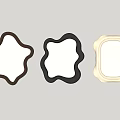 Three Mirrors With Various Shapes And Different Colored Frames Hanging On Wall