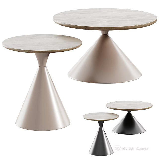 Functional Tables With Conical Base And Round Wooden Top In Various Sizes 3d model