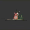 3D Paper Craft Scene With Pink Animal Figure Green Grass Leaf And Snail