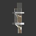 Spiral Staircase Multi Level Platform Structure With Wooden Railings And Gray Panels