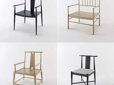 Modern Armchairs With Black Wooden Frames And Geometric Backrest Designs 3d model