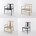 Modern Armchairs With Black Wooden Frames And Geometric Backrest Designs 3d model