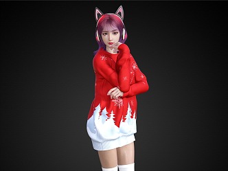 Christmas Theme Standing Beauty Cute Girl 3d model