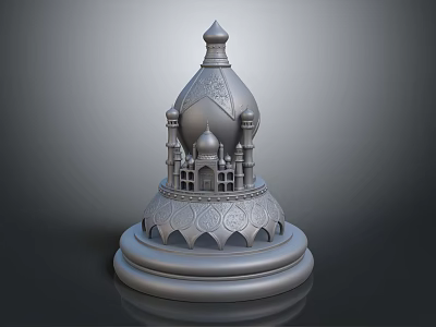 Cartoon Scene of Ornate Building with Dome Towers Intricate Carvings and Decorative Base 3d model