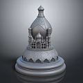 Cartoon Scene of Ornate Building with Dome Towers Intricate Carvings and Decorative Base