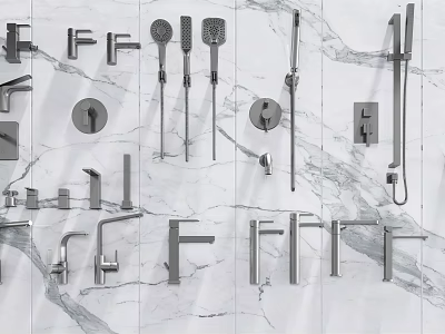 Modern Shower Faucet Assortment With Handheld Sprayers Rain Shower Heads And Metal Fixtures 3d model