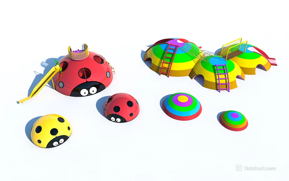Colorful Ladybug Shaped Playground Equipment With Slides Climbing Structures And Round Platforms 3d model 