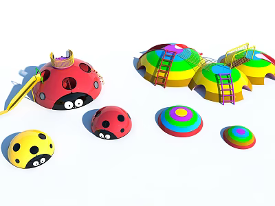 Colorful Ladybug Shaped Playground Equipment With Slides Climbing Structures And Round Platforms 3d model