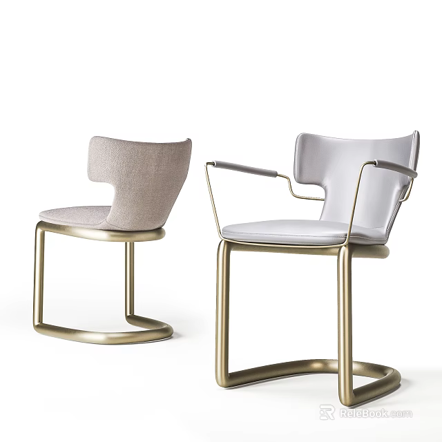 Modern Leisure Chairs With Light Fabric Leather Seats And Gold Metal Armrest Frames 3d model 