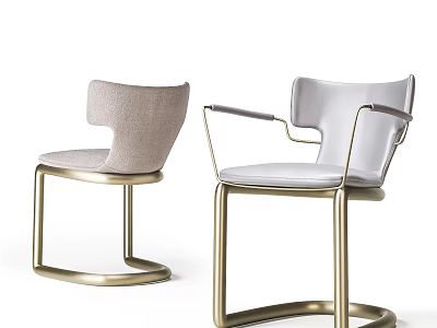 Modern Leisure Chairs With Light Fabric Leather Seats And Gold Metal Armrest Frames 3d model