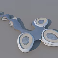Modern Interconnected Circular 3D Structure Featuring Blue White Grid Surface Design 3d model