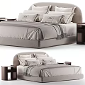 Luxury Double Bed with Soft Pillows Neutral Bed Sheets and Modern Wooden Nightstand