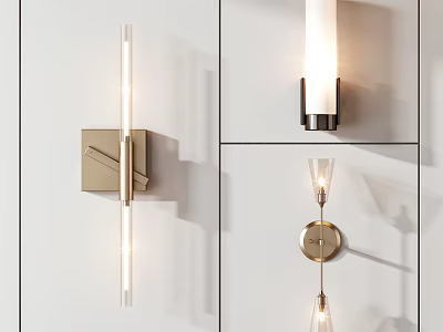 Contemporary Wall Sconce Fixtures With Metal Glass Design And Warm Lighting Mounted On White Wall 3d model