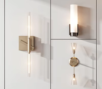 Contemporary Wall Sconce Fixtures With Metal Glass Design And Warm Lighting Mounted On White Wall 3d model