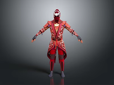 Red Decorative Warrior Armor With Intricate Patterns And Detailed Full Body Design 3d model