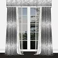 Elegant Modern Gray Beige Curtains With Sheer Layer By Window And Greenery View