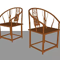 Traditional Chinese Wooden Leisure Chairs With Curved Arms And Carved Backrests