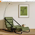 Modern Green Upholstered Lounge Chair With Black Metal Frame And Wall Art