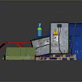 Colorful Household Items Including Blue Bed Red Trolley And Green Storage Box