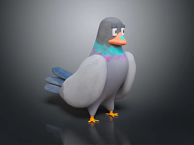 Flying Animal Pigeon Featuring Gray Body Blue Wings Colorful Iridescent Neck Orange Beak And Feet 3d model