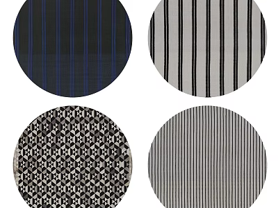 Round Rugs With Various Patterns Stripes And Geometric Designs In Black Grey Tones 3d model