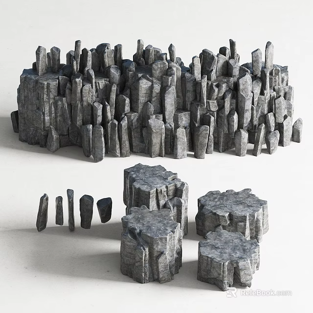 Stone Wood Decorative Columns And Blocks With Natural Textured Surfaces 3d model 