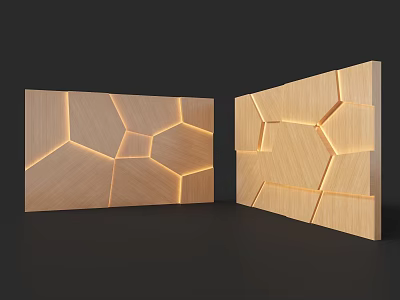 Wooden Sofa Background Wall Interior Design With Geometric Pattern And Illuminated Accents 3d model