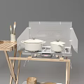Wooden Toy Kitchen Set With Folding Table Cabinet Stove Pots Plates And Cups