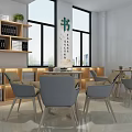 Cozy Reading Space Interior With Large Windows Bookshelves Tables Chairs And Calligraphy Art