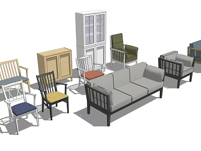 Modern Sofa Set With Comfortable Upholstery And Matching Chairs And Wooden Cabinets 3d model