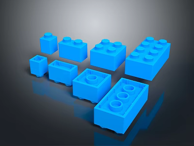 Practical Blue Building Blocks As Household Supplies With Various Sizes And Shapes 3d model