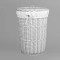 Brown Wicker Storage Basket With White Rim And White Ties Handle Design