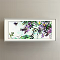 Botanical Painting Featuring Purple Wisteria Flowers Yellow Bird Green Vines And White Frame