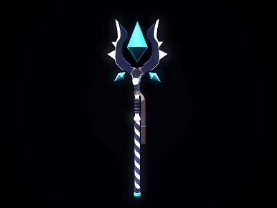 Glowing Fantasy Magic Staff With Blue Crystal And Striped Decorative Design 3d model